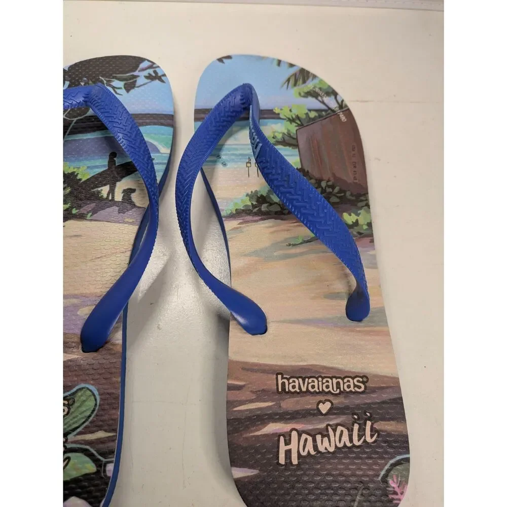 Havaianas Men's Blue Hawaii Beach Print Flip Flops Size 13